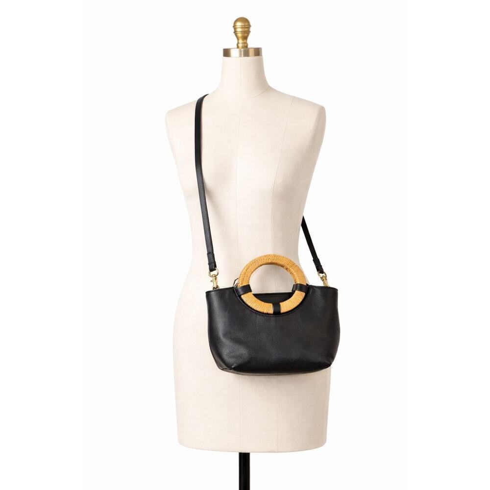 Anthropologie Natalia Leather Tote Wicker Handle Crossbody